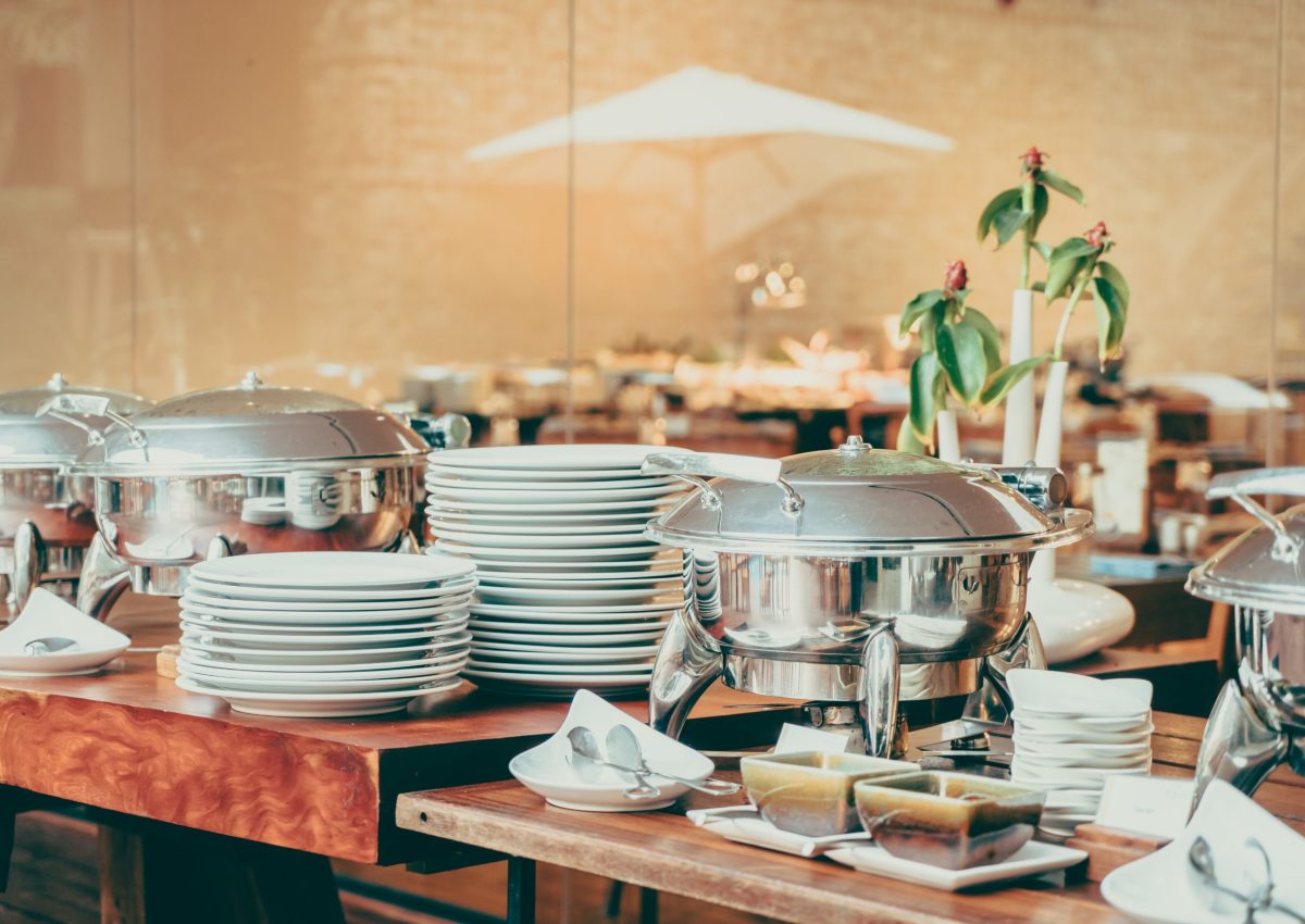 Selective focus point on Catering buffet in hotel restaurant - Vintage filter effect